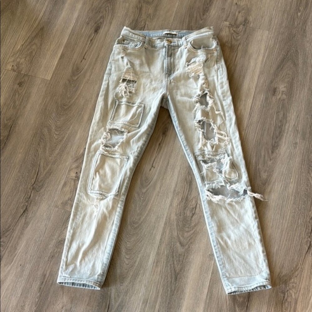 7 For All Mankind Light Wash Distressed Skinny Jeans